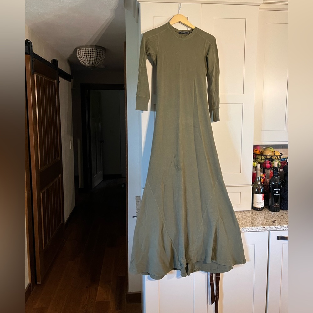 Polo Ralph Lauren olive green ribbed dress, diagonal seams, size S